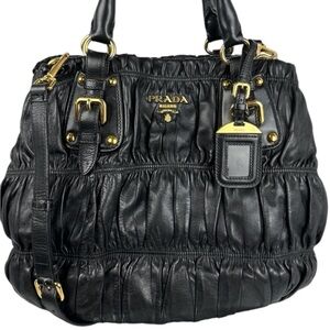 Prada Nappa Gaufre Leather Satchel Bag - Black & Gold